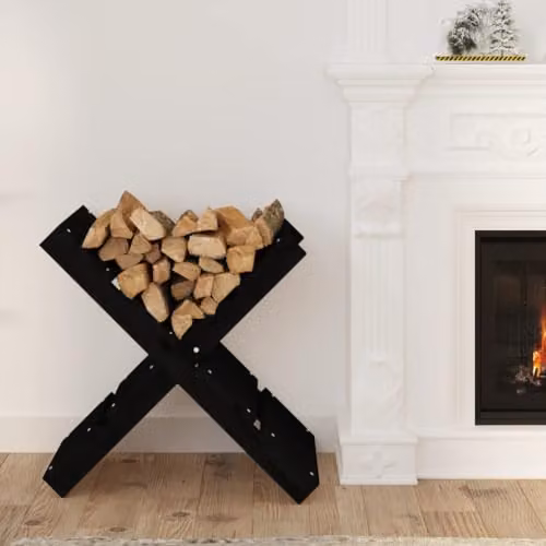 vidaXL Freestanding Black Pine Wood Log Holder, W/D/H: 47 x 39.5 x 48 cm – 1