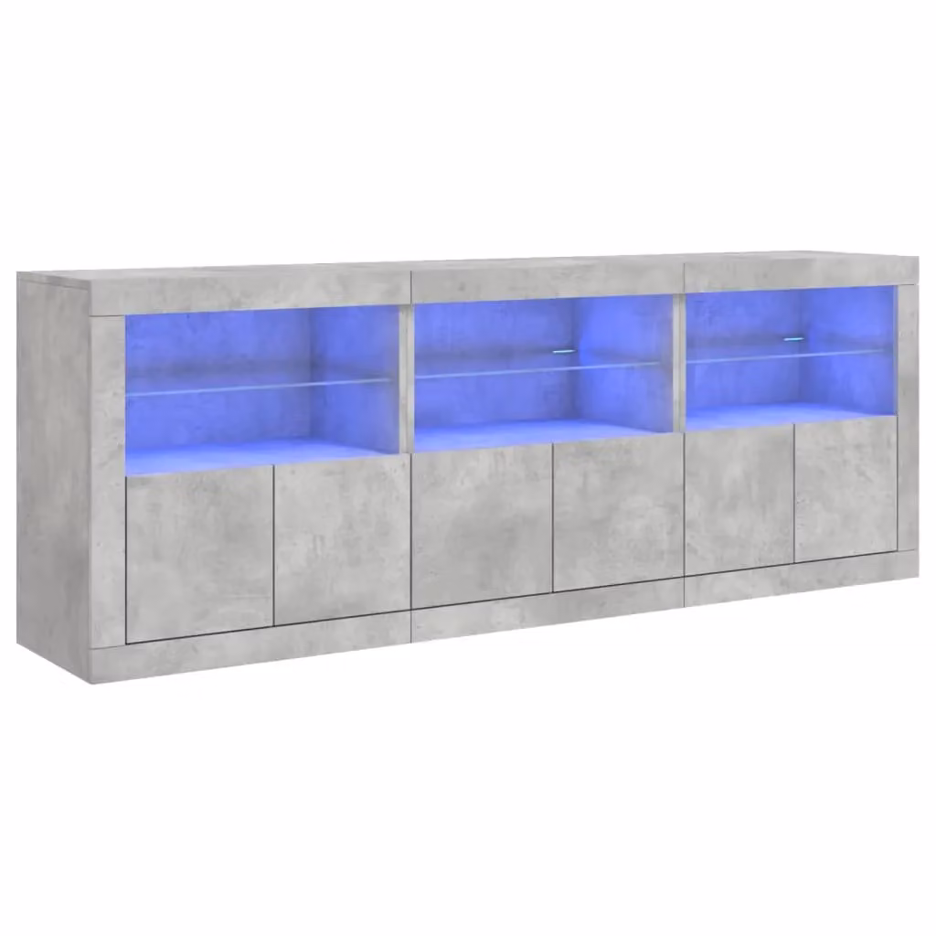 Berkfield Home Modern Sideboard with LED Lights in Concrete Grey, W: 181.5 cm, D: 37 cm, H: 67 cm – 2