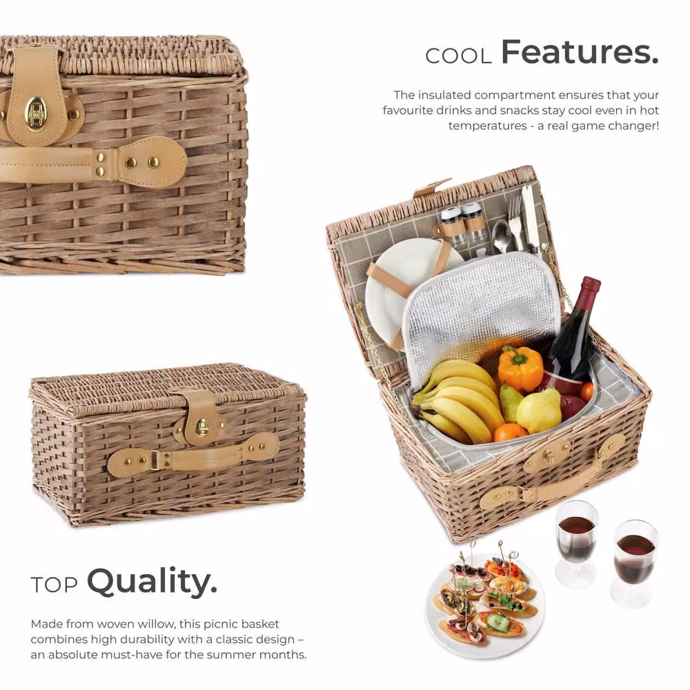 tectake Picnic Basket Lange in Brown – 3