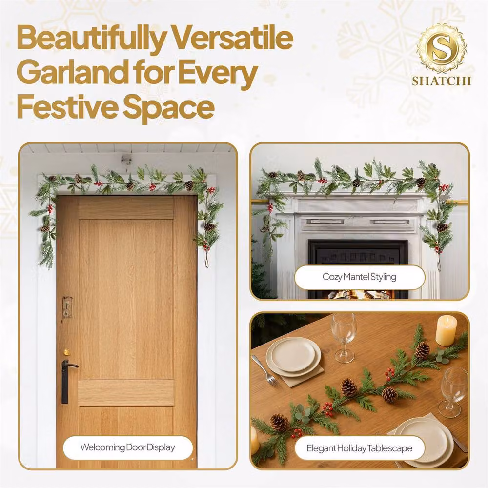 Shatchi Christmas Garland with Red Berries and Pinecones in Green and Red, 180 cm – 5