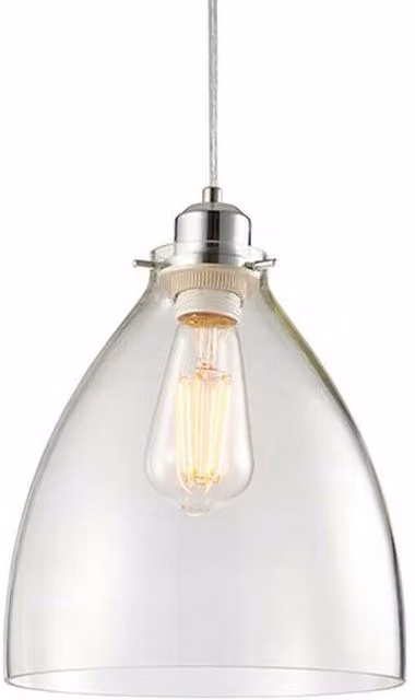 Loops Modern Hanging Ceiling Pendant Light Shade with Clear Glass and Chrome Slim Round Dome Bowl