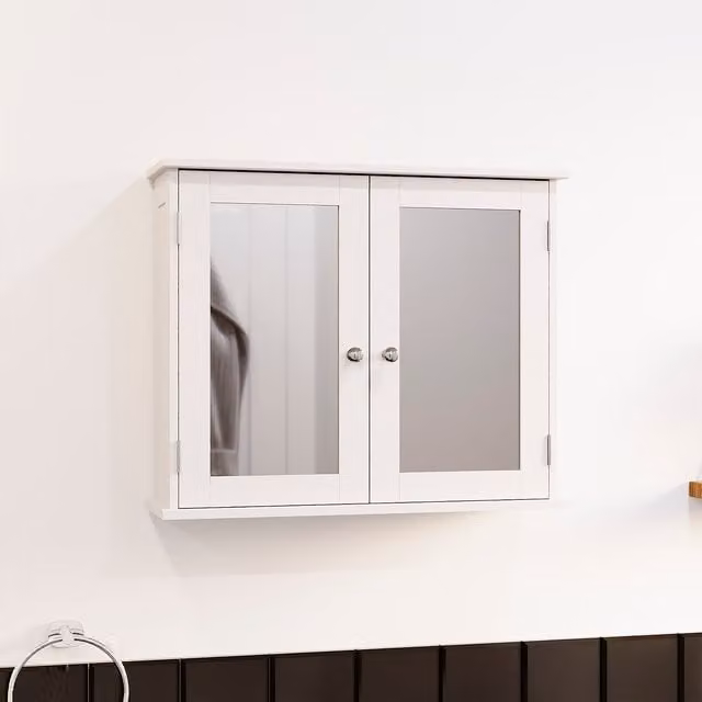Priano Modern White 2 Door Mirrored Wall Mounted Bathroom Cabinet with Internal Shelves