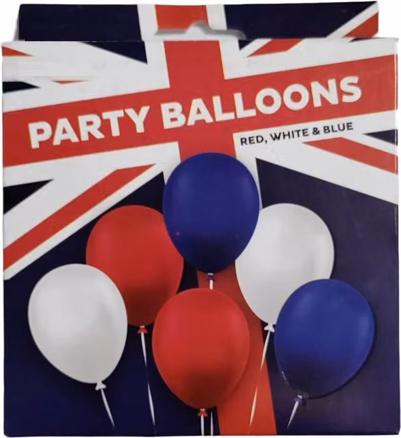 12 Red, White and Blue Round Latex Rubber Party Balloons