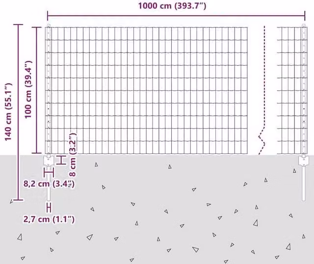 Berkfield Home Euro Fence with 10 U-Profile Posts, Galvanised Steel, Silver, W: 10 m, H: 1 m