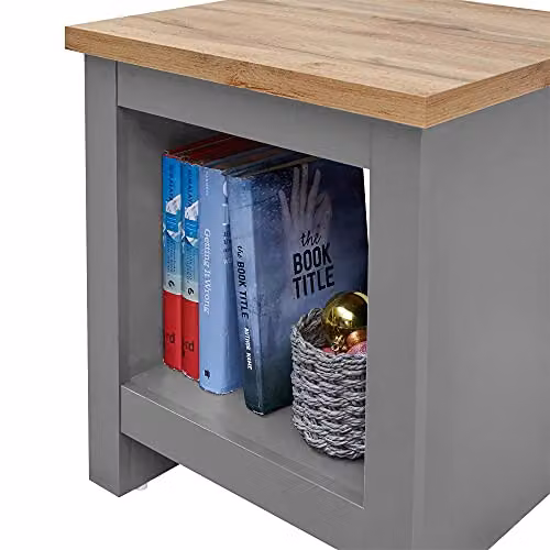Timber Art Design Lisbon Modern Bedside Lamp Table with Open Shelf in Grey, H 50 cm x W 40 cm x D 43 cm – 5