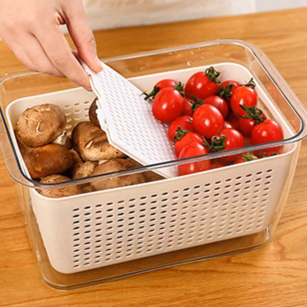 FORGEVIO White Plastic Fridge Drain Storage Basket Box, W: 19.8 cm, D: 13 cm, H: 11 cm – 4