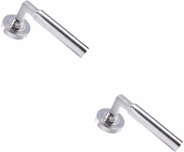 Loops 2x Pair Straight Round Bar Handles with Round Rose Concealed Fix in Satin Nickel