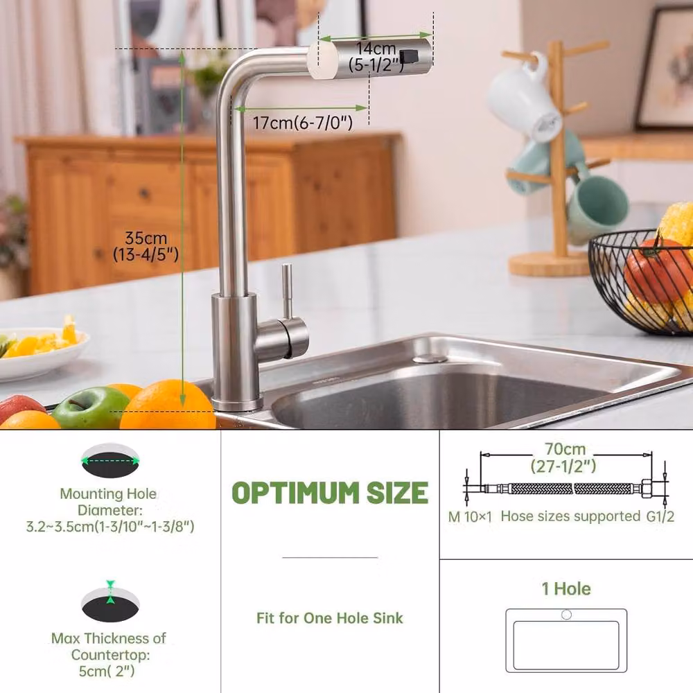 Dayone Brushed Stainless Steel Kitchen Mixer Tap with Pull Out Spray in Silver – 4