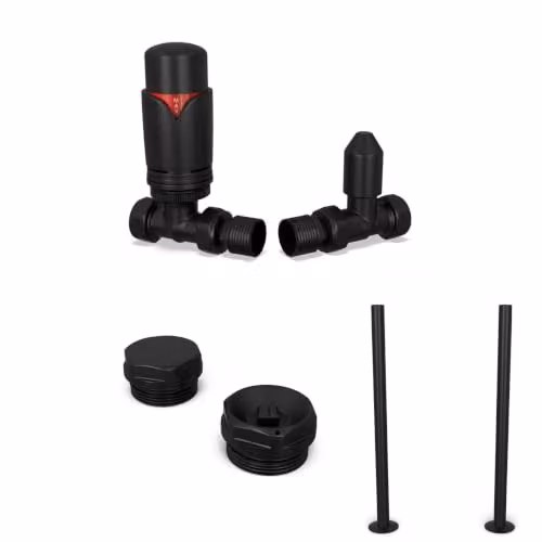 UK Radiators Derry Bold Thermostatic Radiator Valve and Lockshield Installation Kit, Matt Black, Straight – 2