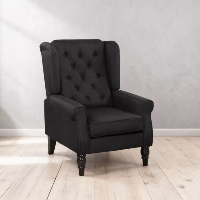 ERGOVEXA Retro Black Fabric Tub Accent Chair with Solid Wood Frame, H 86 cm x W 74 cm x D 102 cm – 1