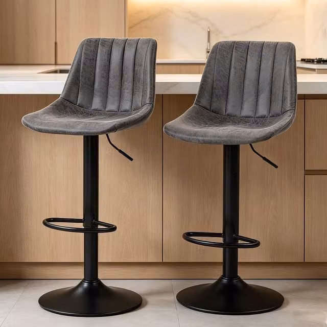 ERGOVEXA Set of 2 Comfy Leathaire Tub Bar Stools in Charcoal Grey