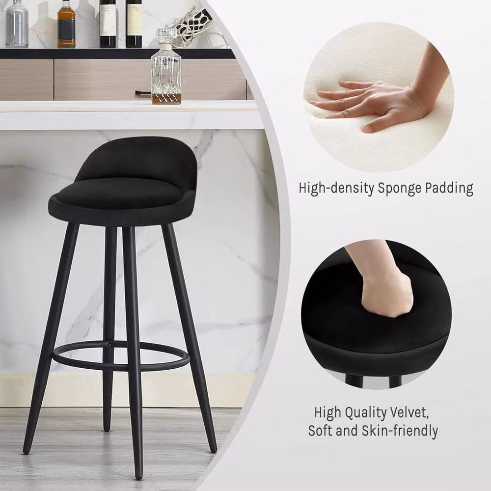Kelvenix Tall Bar Stool in Black Velvet – 5