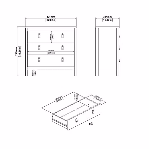 Furniture To Go Barcelona Matt Black Wood Chest of 3 Drawers – 3