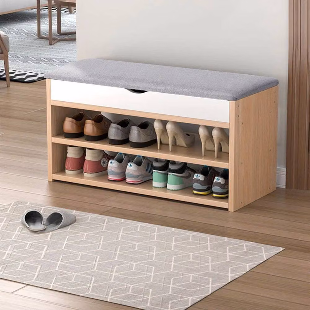 KORVIXA Wooden Shoe Storage Bench in Beige, Width: 90 cm – 2