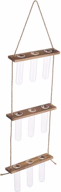 Livingandhome 3-Tier Hanging Glass and Wood Plant Propagation Station in Brown and Yellow