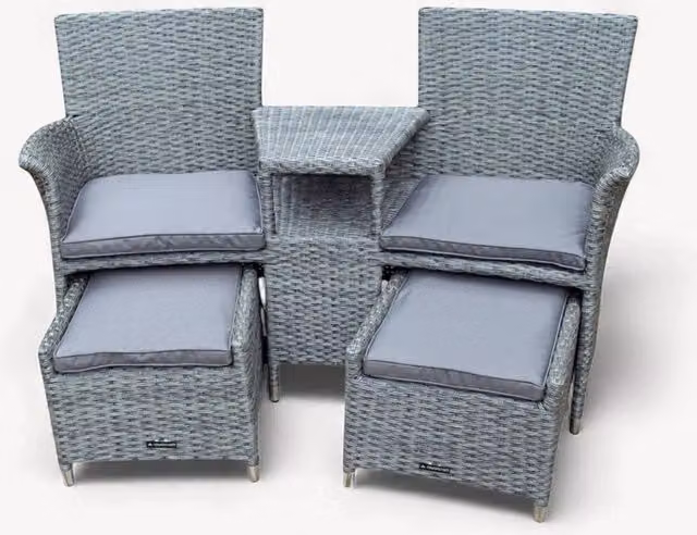 Royalcraft Paris Fixed Companion Set with Matching Ottoman and Weather Resistant Grey Cushions – 1
