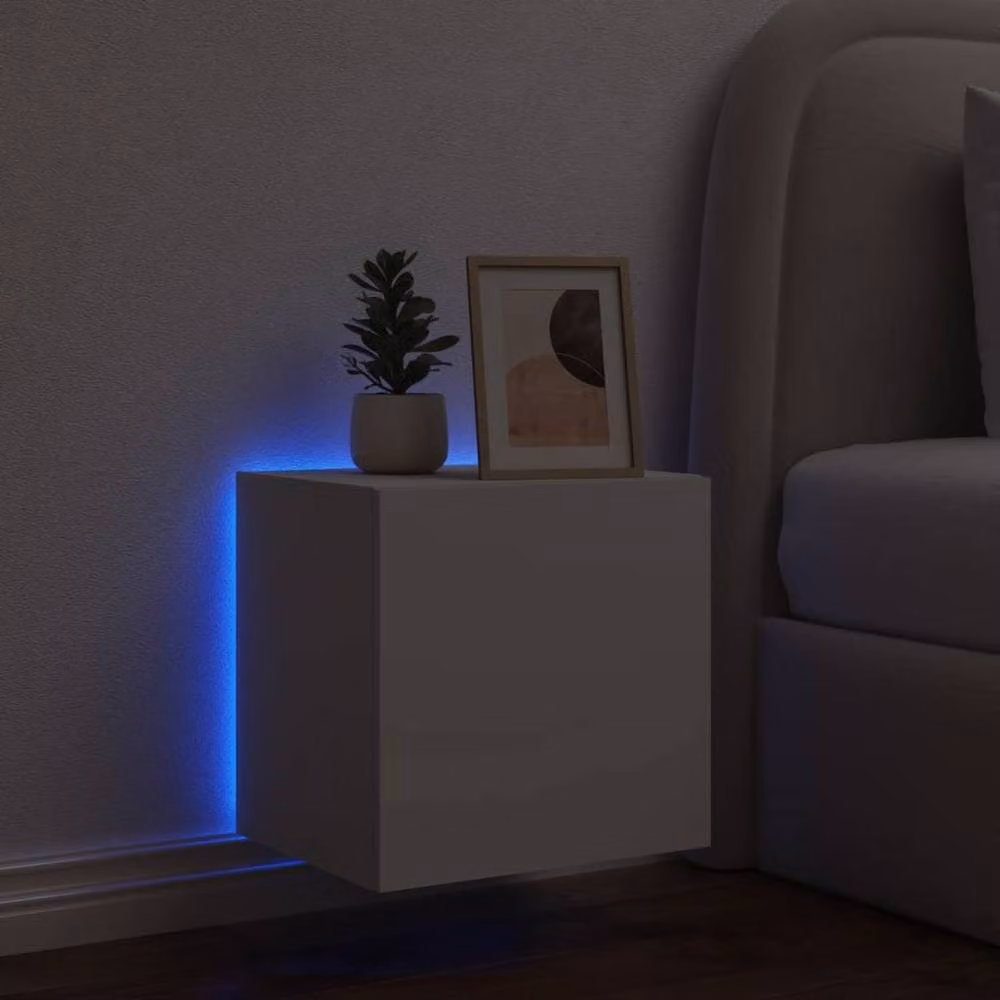 Berkfield Home Modern White TV Wall Cabinet with LED Lights W/D/H: 40.5 x 35.0 x 40.0 cm – 2