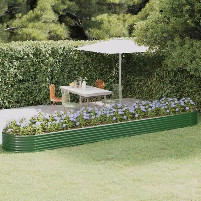 Berkfield Home Garden Green Powder-coated Steel Raised Bed W: 507 cm, D: 100 cm, H: 36 cm