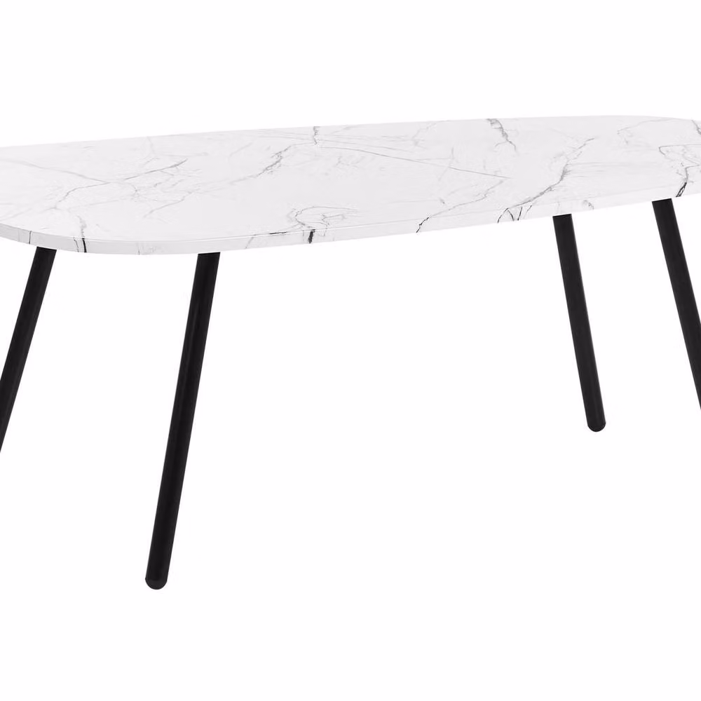 Wyld and Coco Oval White Marble Effect Coffee Table with Black Powder Coated Iron Legs, W/D/H: 110 x 60 x 40 cm – 2