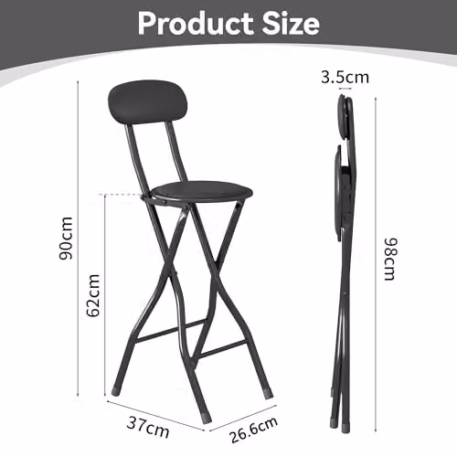 MCC Direct Set of 2 Folding Breakfast Bar Stools with Padded Synthetic Leather and Metal Frame in Black and White – 3