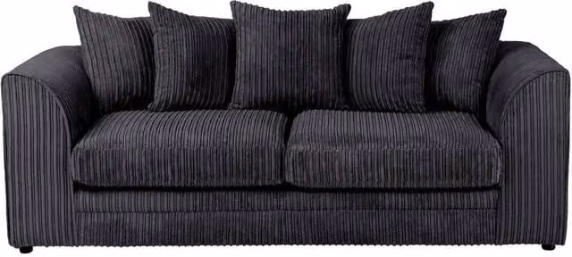 LUXURY LIFE Declan 3 Seater Jumbo Cord Fabric Sofa in Black, W/D/H: 190 x 90 x 76 cm