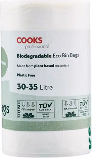 Cooks Professional Biodegradable and Compostable Bin Bags, 30-35L, White, Pack of 50