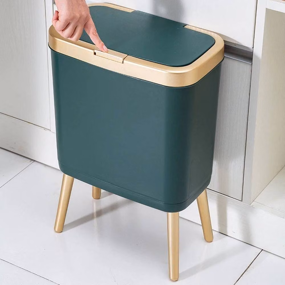 KORVIXA Narrow Green and Gold Soft Close Plastic Garbage Bin W/D/H: 100 x 100 x 1 cm – 2
