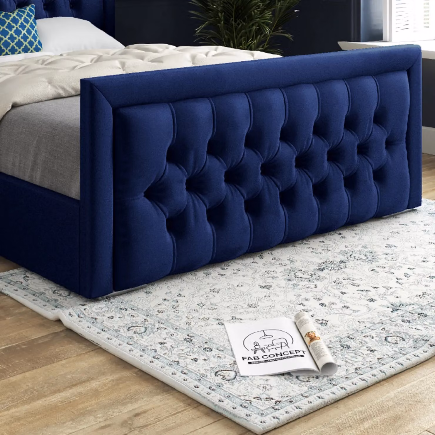 Casani Rovigo Upholstered Velvet Bed Frame in Blue, Small Single – 3