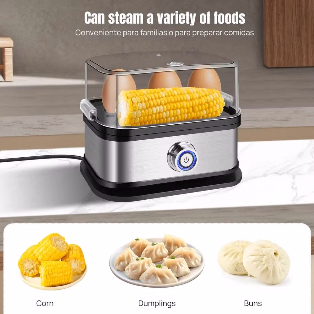 FLAVORA Compact Electric Egg Cooker, Boiler and Poacher in Grey and Silver, Capacity: 6 Eggs – 6