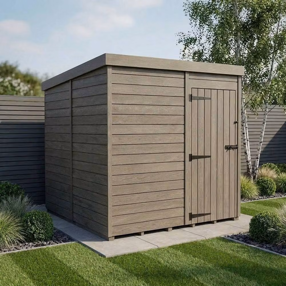 Buttercup Farm Grey Composite Pent Garden Shed with Single Door and No Windows W/D/H: 213.36 x 304.8 x 210 cm – 2