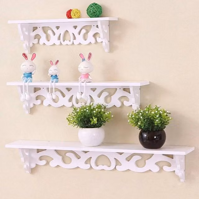 KORVIXA Set of 3 White Floating Wall Shelves, Width: 100 cm