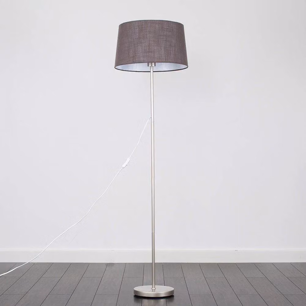 ValueLights Charlie Modern Grey Fabric Stem Floor Lamp with Chrome Metal Base, H 147 cm x W 40 cm – 2