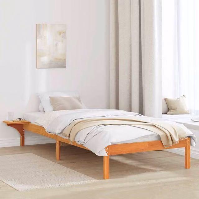 Berkfield Home Modern Solid Pine Wood Bed Frame in Wax Brown, W/D/H: 90 x 200 cm