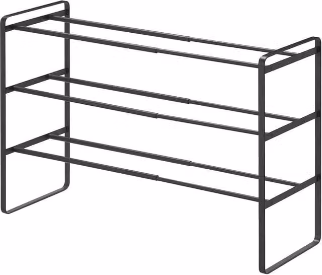 Yamazaki 3-Tier Extendable Metal Shoe Rack in Matt Black, W41-70 x D25 x H46 cm