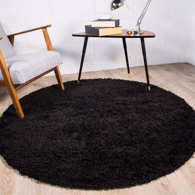 The Rug House Soft Value Black Shaggy Square Area Rug, W x D: 135 x 135 cm