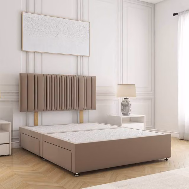BSSPOKE Florence King Size Divan Bed with 24 inch Plush Headboard and 2 Drawers in Bronze