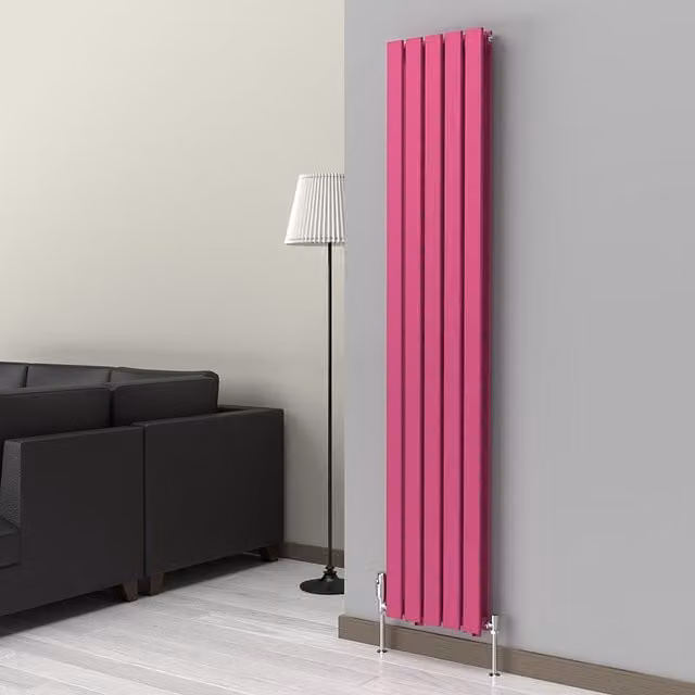 Lux Heat Flat Coloured Vertical Steel Radiator in Pink, H 180 cm x W 35 cm x D 8.5 cm