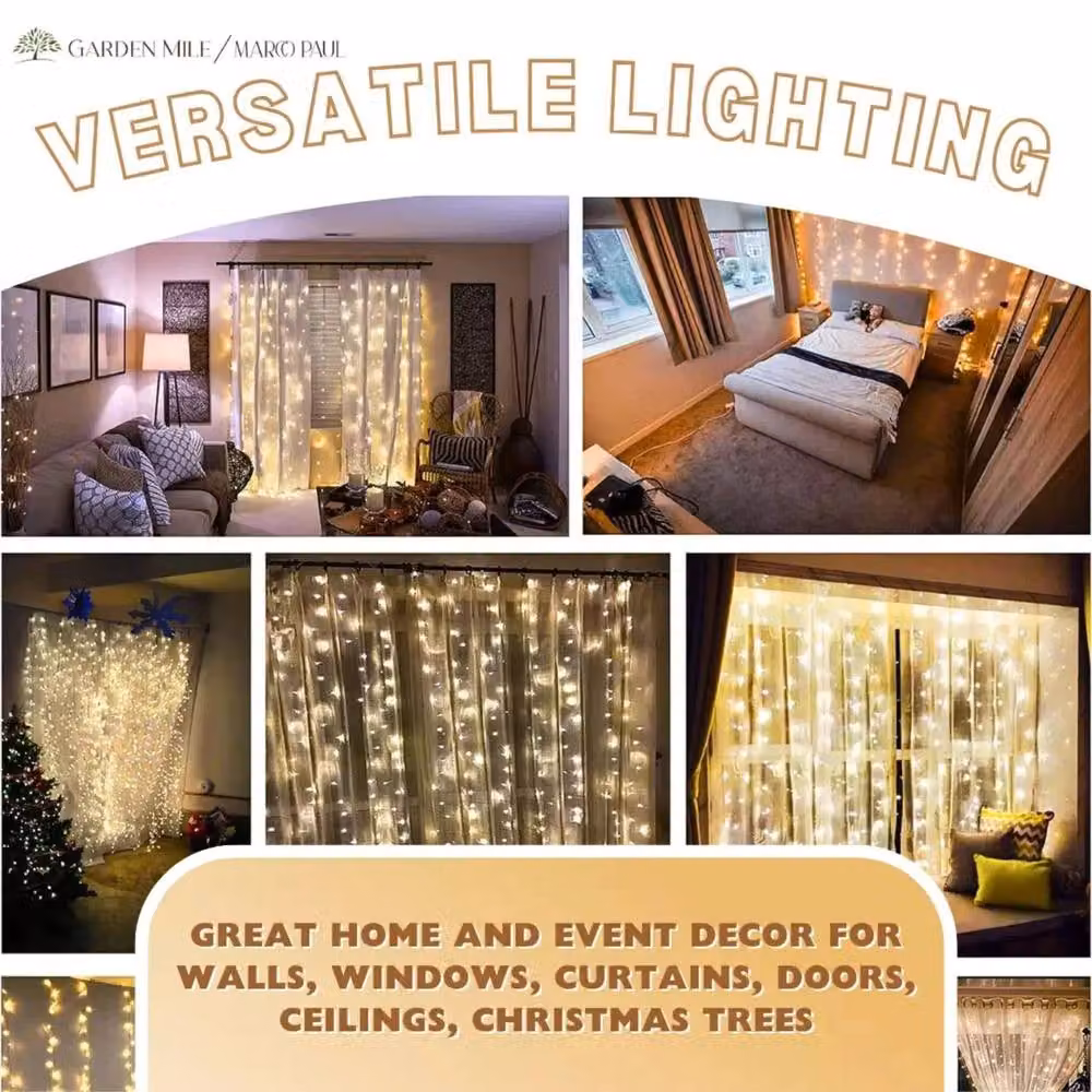 Marco Paul Warm White LED Curtain String Lights with 300 LEDs and Remote Control in Clear – 2