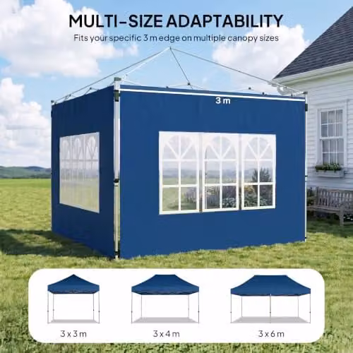 Outsunny Blue Polyester Gazebo Side Panels for 3x3m or 3x4m Pop Up Gazebos, 2 Pack – 5
