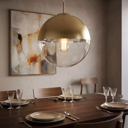 Globo Lighting Modern Sphere Glass Pendant Lamp in Gold and Transparent, H 120 cm x W 33 cm x D 33 cm – 3
