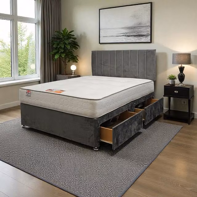 Knight Sleep Paris Plush Bed Set with Mattress and 2 Drawers in Charcoal Grey, W/D/H: 90 x 200 x 60.96 cm