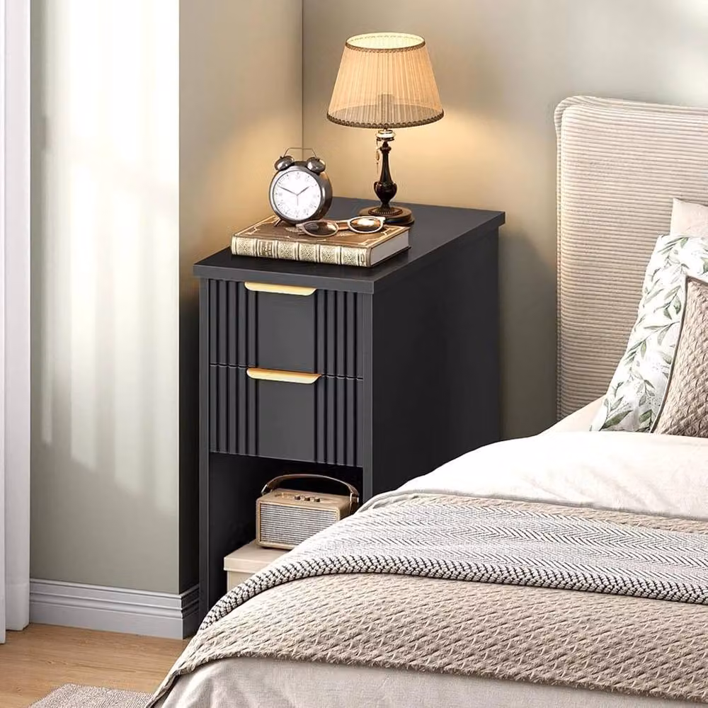 FORGEVIO Slim Narrow 2 Drawer Bedside Cabinet in Black and Gold, W: 48 cm, D: 30 cm, H: 60 cm – 4