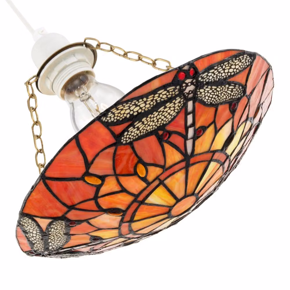 Happy Homewares Traditional Dragonfly Tiffany Glass Easy Fit Pendant Light Shade in Orange and Gold/Brass – 2