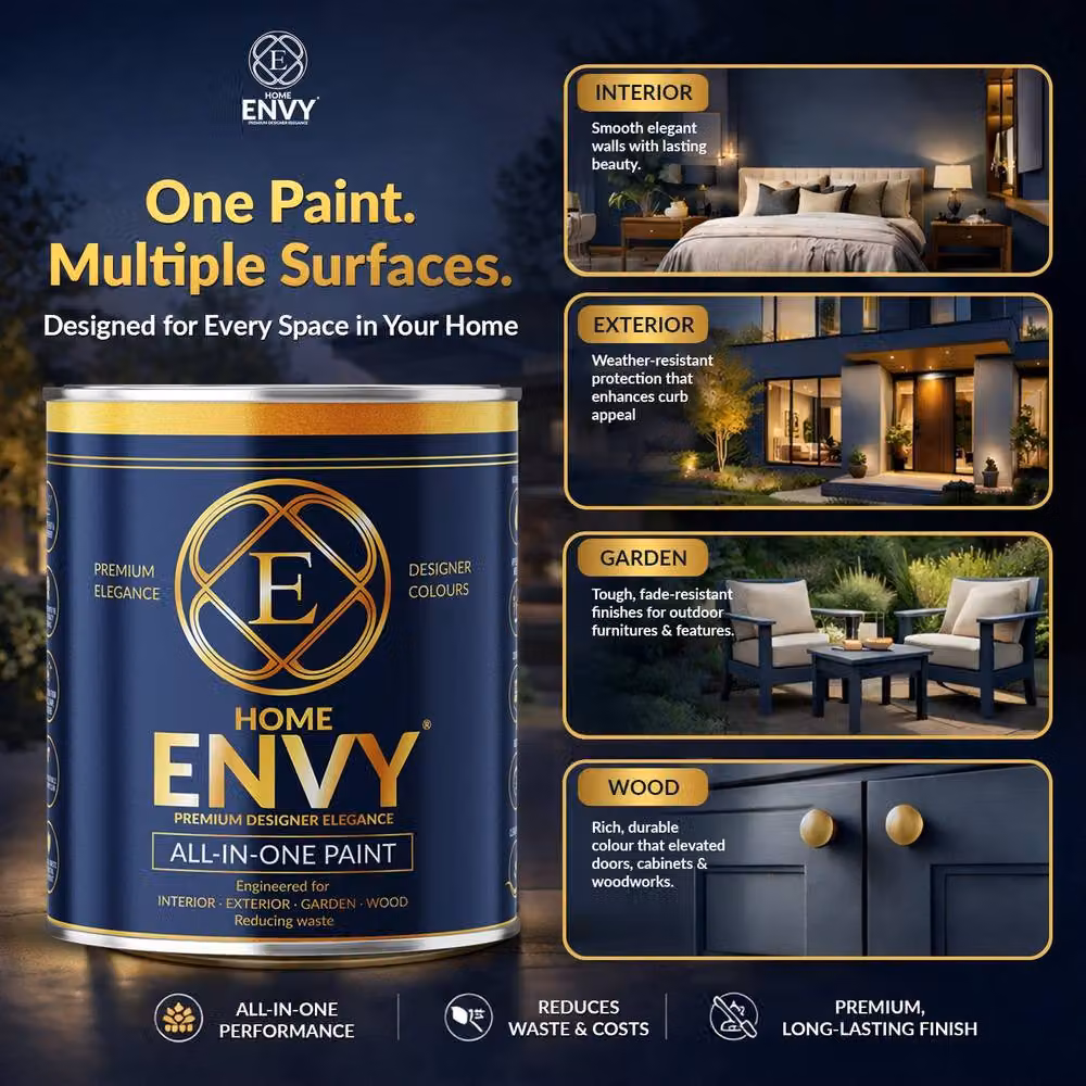 HOMES ENVY All-In-One Multi Surface Indoor and Outdoor Water Based Matt Paint, Grey, 2.5 l – 3