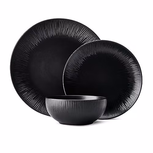 Mikasa Jardin Midnight 12-Piece Stoneware Dinner Set in Black with Floral Design – 1