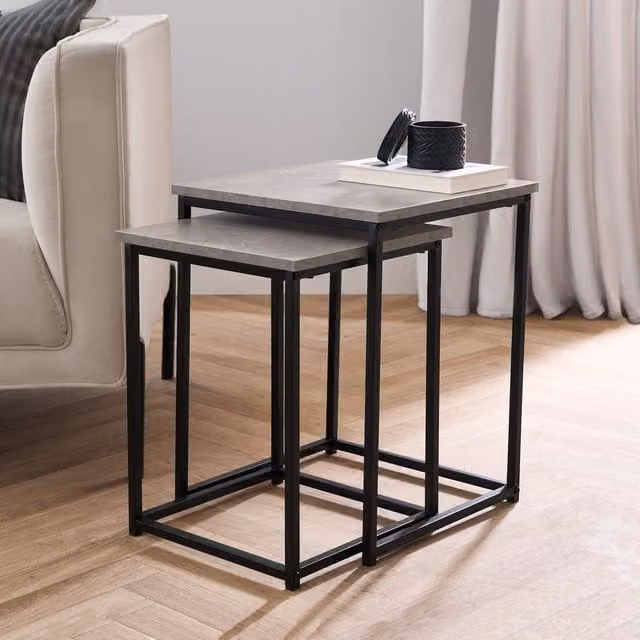 OHS Manhattan Set of 2 Square Nest of Tables in Light Grey – 1