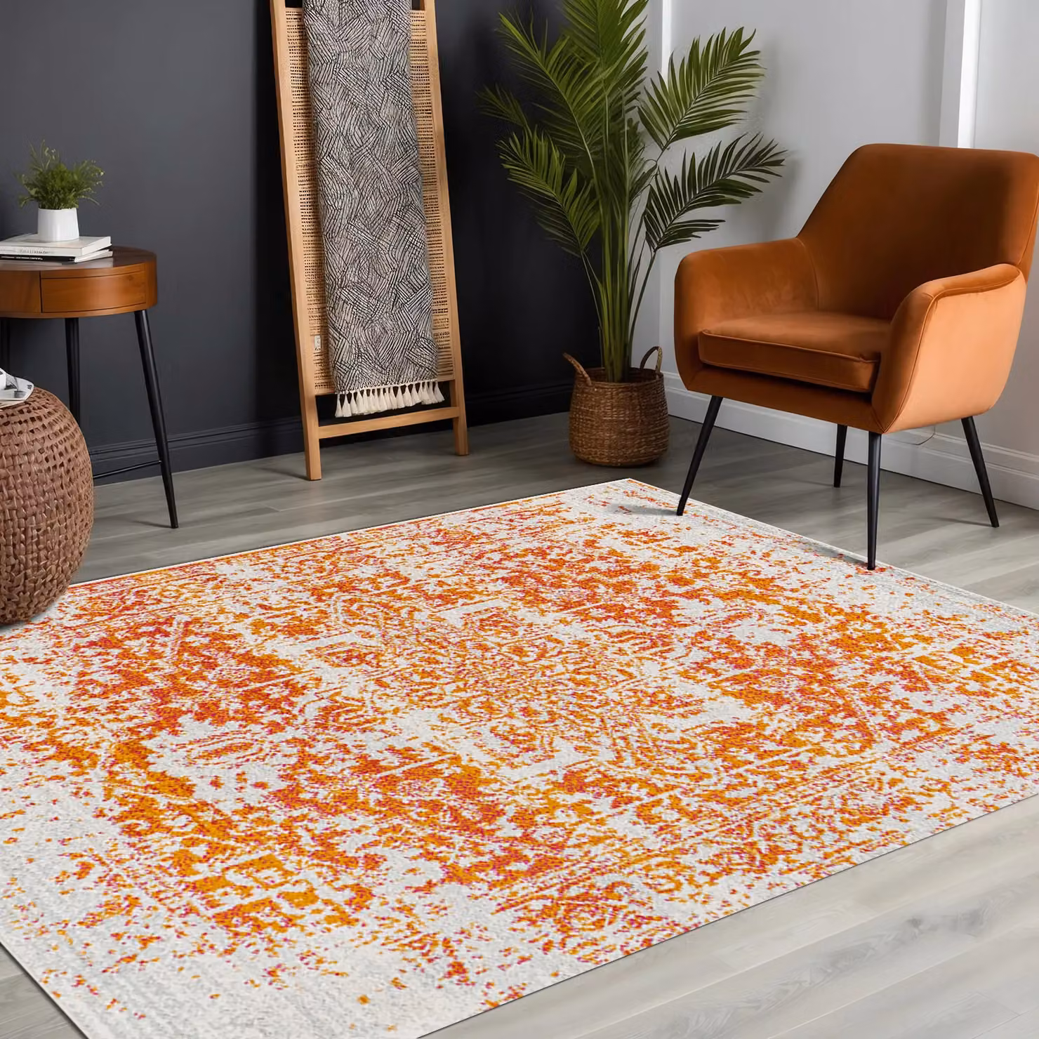 Livabliss Harput Vintage Boho Living Room Rug in Grey, Blue, Orange and White, W: 120 cm, L: 170 cm – 3