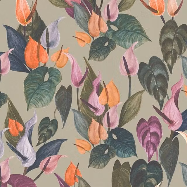 I Love Wallpaper Foliage Flow Botanical Floral Wallpaper Sample in Green and Multicolour