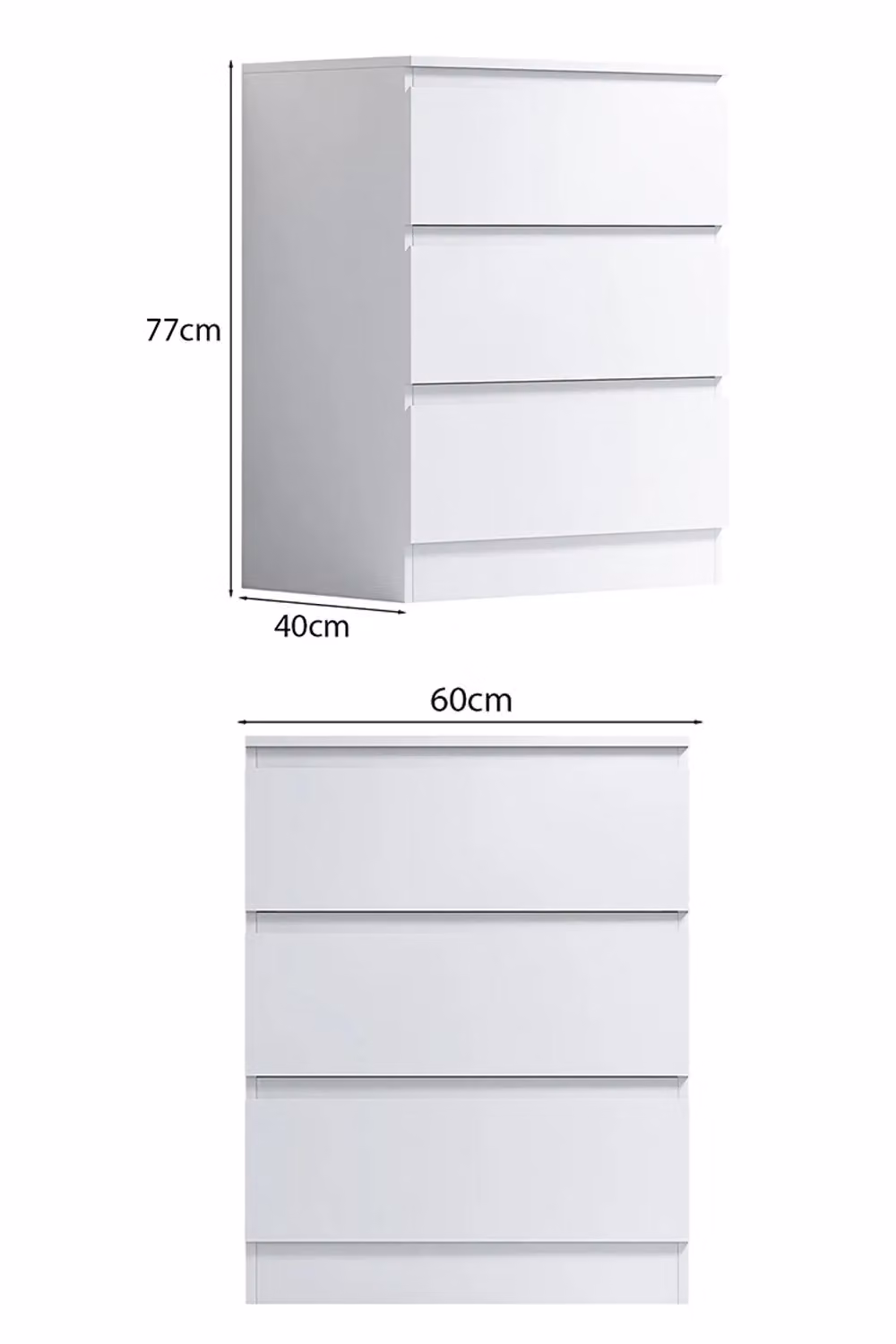 FWStyle Stora 3 Drawer Chest of Drawers in Matt White, H 77 x W 60 x D 40 cm – 3