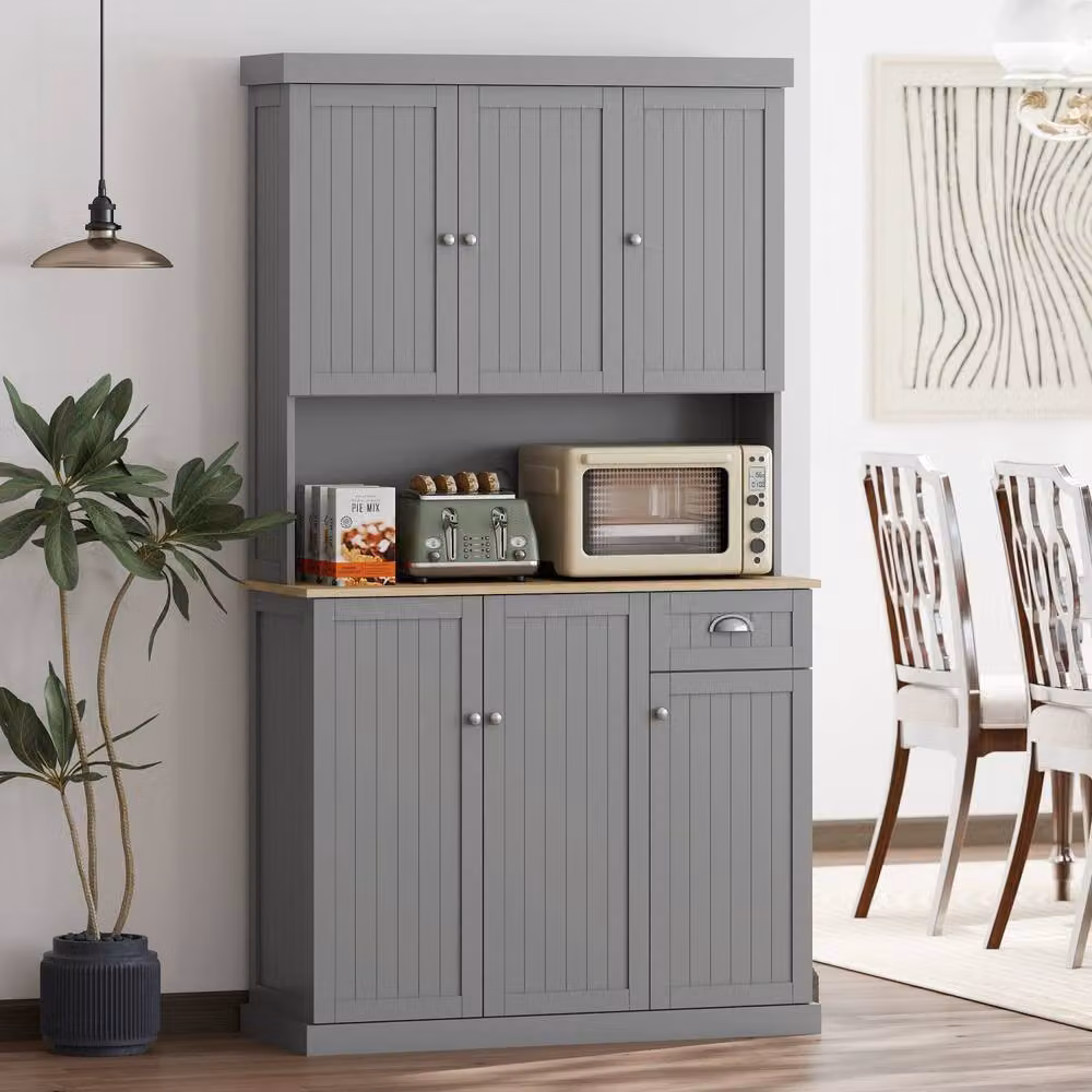Wyld Haus Ririlo Grey Tall Kitchen Storage Cabinet with Hinged Doors and Internal Shelves, H: 180 cm, W: 39 cm, D: 40 cm – 3